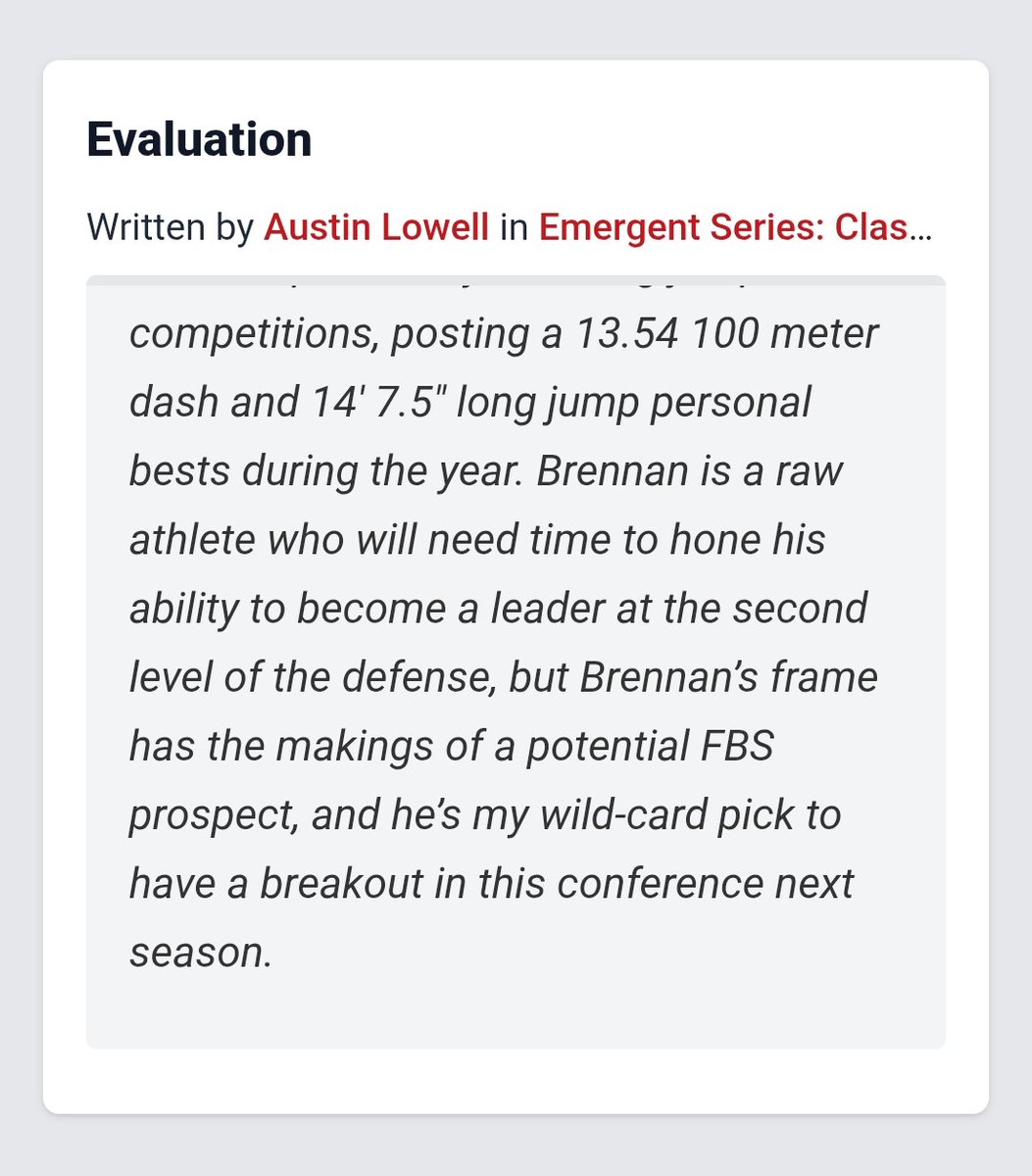 Thank you, <a href="/stnlowell/">Austin Lowell</a>, for taking the time to evaluate me and saying the thing you said. I'll be sure to make more of an impact not on my skill, but as a player myself