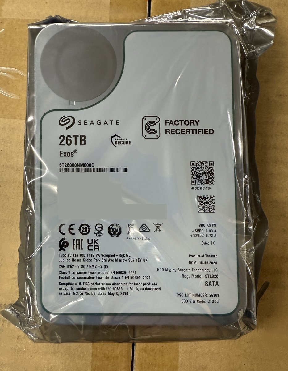 ottoserver's tweet image. 【在庫品情報】
Seagate EXOS(リファ) 26TB 59,180円(税込)
pcserver1.jp/category/SALE_…
Seagate EXOS(リファ) 20TB 43,780円(税込)
pcserver1.jp/category/SALE_…
7.68TB Gen5 U.2 184,800円(税込)
pcserver1.jp/category/SALE_…
WD Ultrastar HC580 94,380円(税込)
pcserver1.jp/category/SALE_…