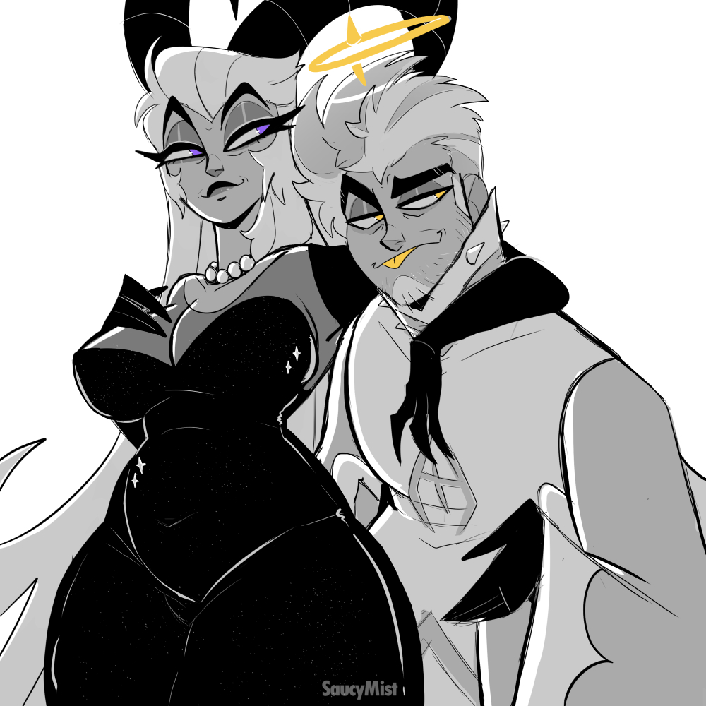 SaucyMist's tweet photo. Sketch - A Milf and a Dilf #guitarqueen #HazbinHotelAdam #HazbinHotelLilith https://t.co/WyVcg4YIKF