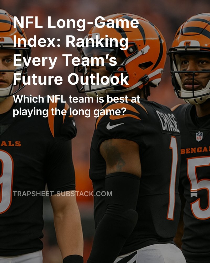 ChrisTrapasso's tweet image. Soft-launching TrapSheet, my Substack
My first piece/creation: Long-Game Index, detailed future NFL Power Rankings
Every (free) subscription will be *very* appreciated open.substack.com/pub/trapsheet/…