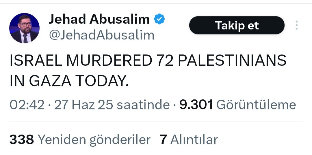 Her gün 70, 80, 100 Filistinli şehit ediliyor,  soykırıma uğrayanlara  ekleniyor...

Artık haber olmuyor bunlar...
Alıştırıldık❗️❗️❗️