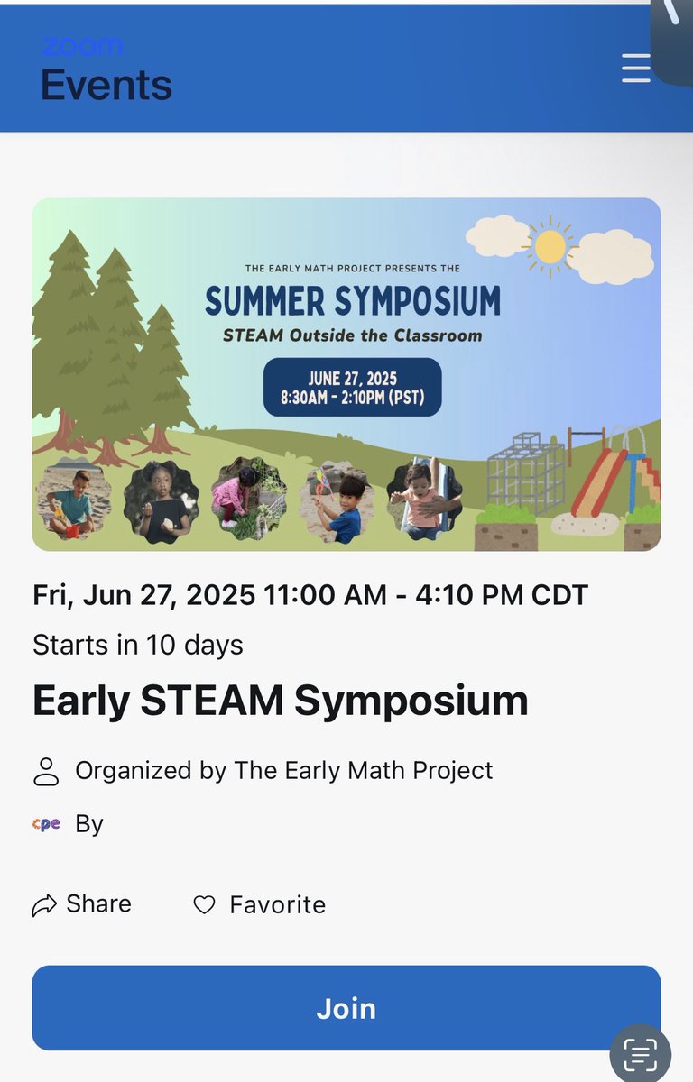 Join me TOMORROW 
for a STEAM-powered DAY
Learning through PLAY 
the early childhood way 

💻 It’s FREE it’s VIRTUAL 
it’s STEAM GALORE
From gardens 2 gadgets 
and libraries &amp; MORE

📅 Friday, June 27 | 11AM–4:10PM CDT
🔗 Hosted by @EarlyMathProject 

events.zoom.us/ev/AsmMb3dGtj_…