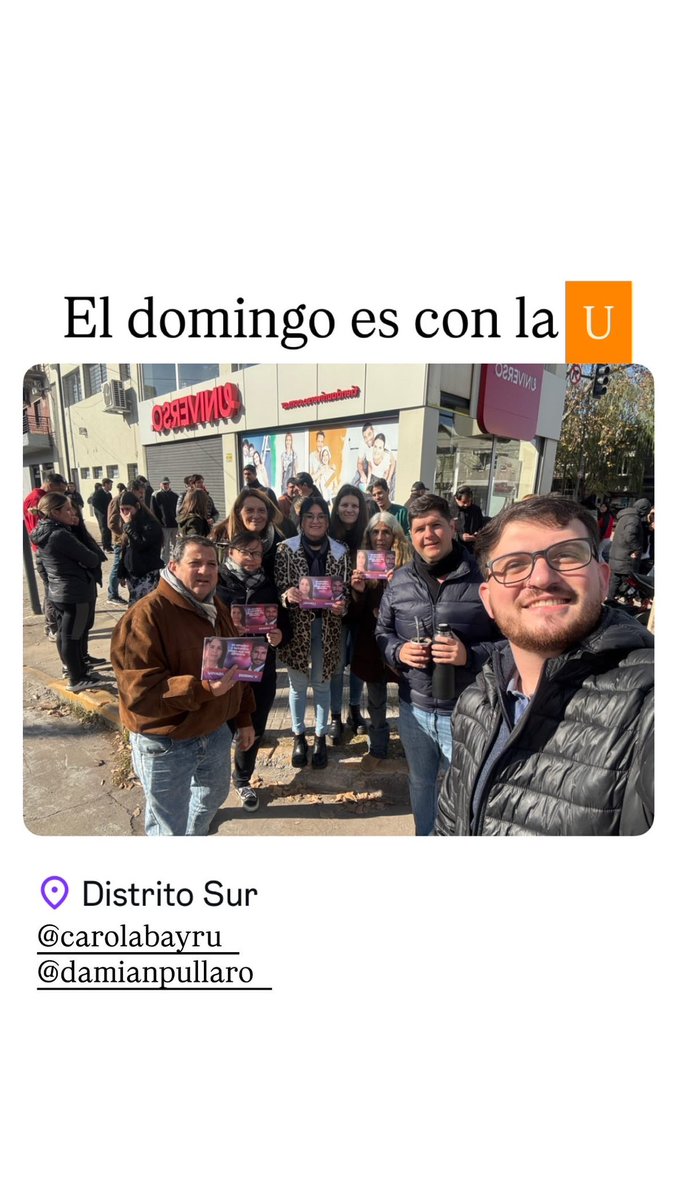 Fernando Van Strate (@fervanstrate) on Twitter photo Seguimos firmes en cada barrio de la ciudad! El domingo no son ni los chetos de derecha ni los chetos de izquierda.
El domingo vota a los rosarinos.
#VotaLaU
<a href="/CaroLabayru/">Carolina Labayru</a> <a href="/DamianPullaro/">Damian Pullaro</a> Seguimos firmes en cada barrio de la ciudad! El domingo no son ni los chetos de derecha ni los chetos de izquierda.
El domingo vota a los rosarinos.
#VotaLaU
<a href="/CaroLabayru/">Carolina Labayru</a> <a href="/DamianPullaro/">Damian Pullaro</a>