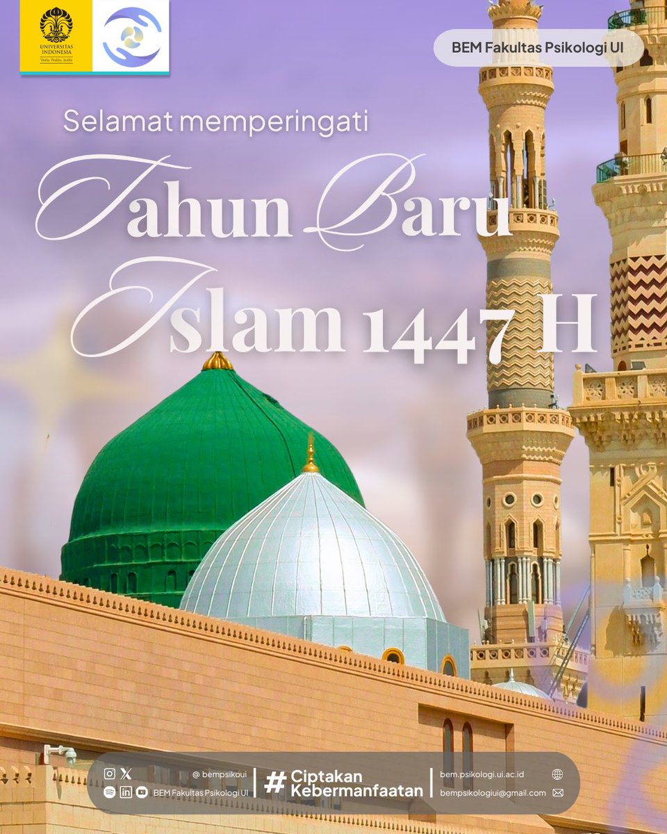 [Selamat Tahun Baru Islam 1447 H]

Selamat Tahun Baru Islam 1447 Hijriah. Semoga jadi awal yang baik untuk memperbaiki diri, memperbanyak kebaikan, dan menjalani hidup dengan lebih tenang dan bermakna.

BEM Fakultas Psikologi UI 2025
#CiptakanKebermanfaatan