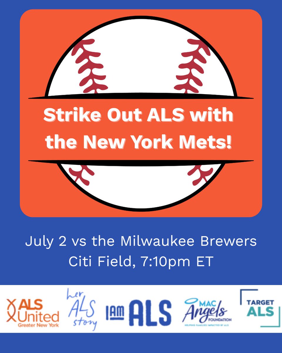 I AM ALS (@iamalsorg) on Twitter photo ALS Awareness is returning to Major League Baseball one more time this summer: the New York <a href="/Mets/">New York Mets</a> are helping to Strike Out ALS on July 2! Join I AM ALS, <a href="/ALSofGNY/">ALSUnitedGNY</a>, <a href="/HerALSStory/">Her ALS Story</a>, @MacAngelsNY, and <a href="/TargetALS_fdn/">Target ALS</a> by signing up today: bit.ly/4jW57gw ALS Awareness is returning to Major League Baseball one more time this summer: the New York <a href="/Mets/">New York Mets</a> are helping to Strike Out ALS on July 2! Join I AM ALS, <a href="/ALSofGNY/">ALSUnitedGNY</a>, <a href="/HerALSStory/">Her ALS Story</a>, @MacAngelsNY, and <a href="/TargetALS_fdn/">Target ALS</a> by signing up today: bit.ly/4jW57gw
