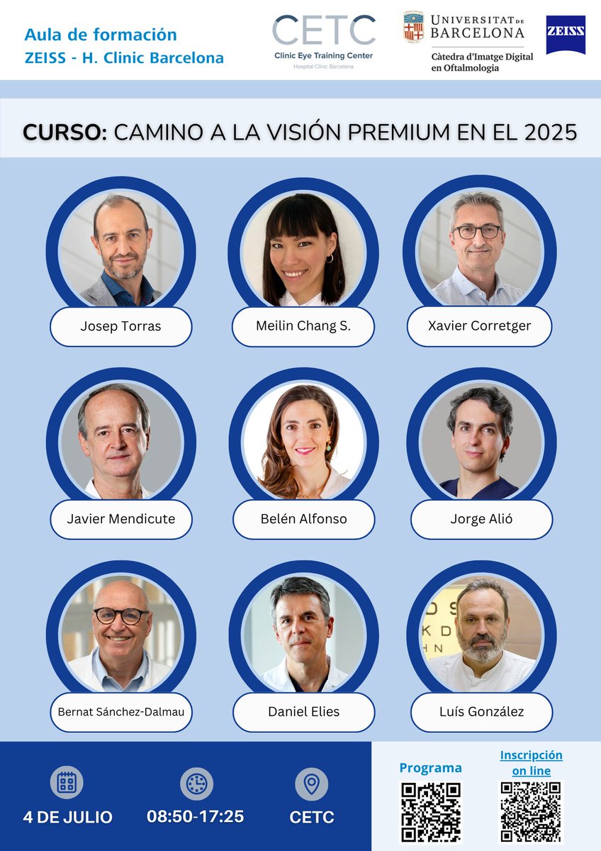 Clinic Eye Training Center (@clinicitraininc) on Twitter photo 👁️ Formación online “Camino a la Visión Premium 2025”
📅 4 de julio | 🕘 8:50–17:00h
🎓 Aprende sobre LIOs premium con expertos desde el <a href="/hospitalclinic/">Hospital Clínic</a> Barcelona
📥 Inscripción disponible online onx.la/44a94
📄 Programa bit.ly/4k0h7O8 👁️ Formación online “Camino a la Visión Premium 2025”
📅 4 de julio | 🕘 8:50–17:00h
🎓 Aprende sobre LIOs premium con expertos desde el <a href="/hospitalclinic/">Hospital Clínic</a> Barcelona
📥 Inscripción disponible online onx.la/44a94
📄 Programa bit.ly/4k0h7O8