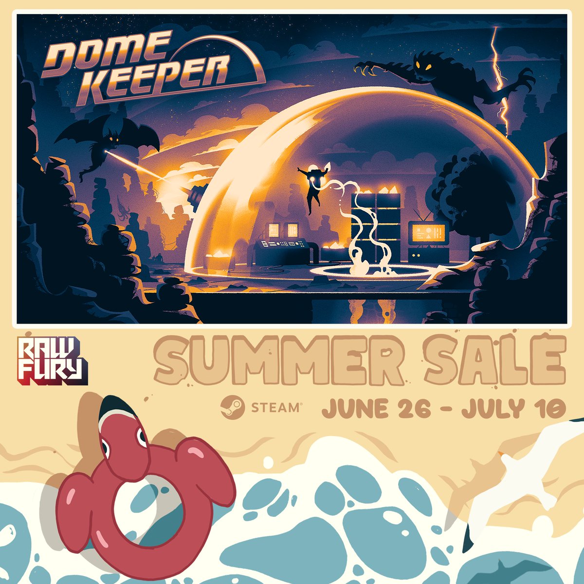 DomeKeeper's tweet image. 🚨SUMMER SALE ALERT🚨
You can pick up Dome Keeper right now for a whopping 60% off as part of the Steam Summer Sale from RIGHT NOW until 10 July as well as some awesome discounts on the DLC & Soundtrack too!
Check em out:
store.steampowered.com/app/1637320/Do…