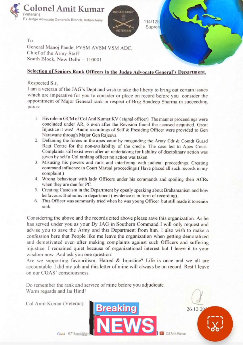 ColAmitkumar's tweet photo. @India_NHRC @NCWIndia Why the present JAG intentionally manipulated case and got involved to settle personal scores.. is this  the reasons? https://t.co/Q1uOR2sXsS