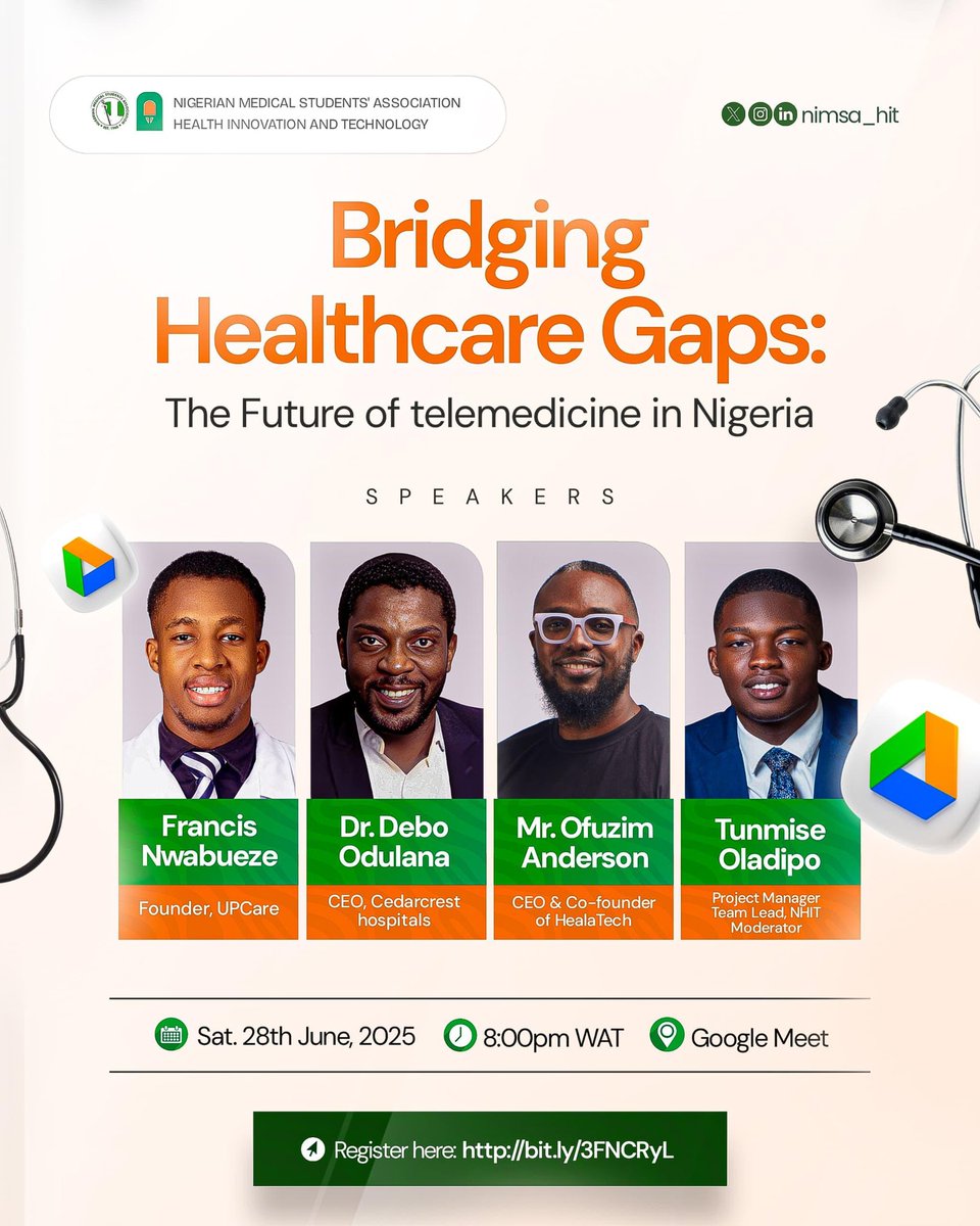 The NHIT Telemedicine Advocacy Webinar holds this SATURDAY by 8:00PM WAT.

It’s going to be an amazing dive into the expanding world of Digital Health🌍📱.

🫵🏾You don’t want to miss it: bit.ly/3FNCRyL