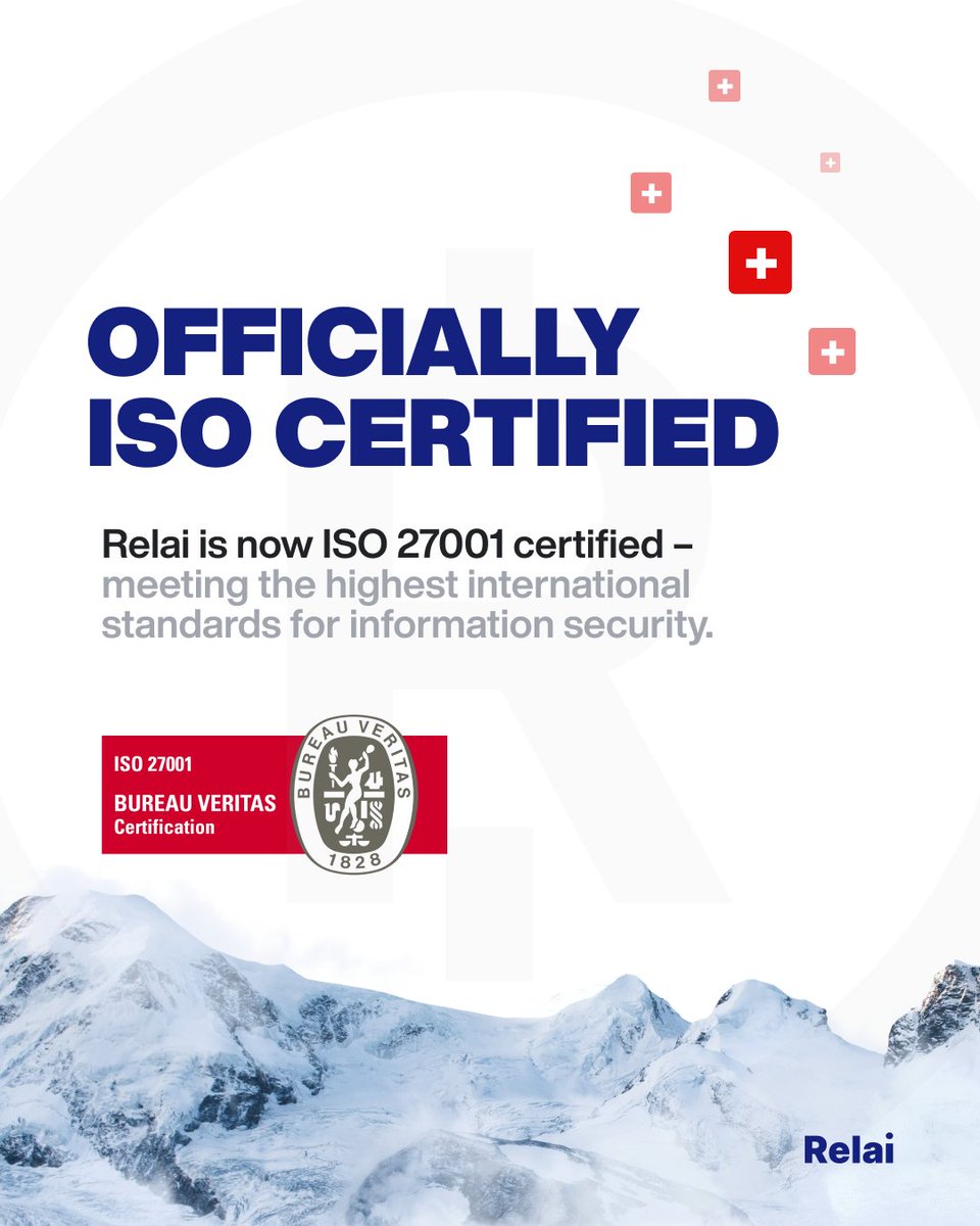 BIG NEWS: Relai is now ISO 27001 certified! 🔐

We've officially earned the gold standard for information security management 🥇

This certification confirms our commitment to the highest standards of security and data protection for every single Relai user.