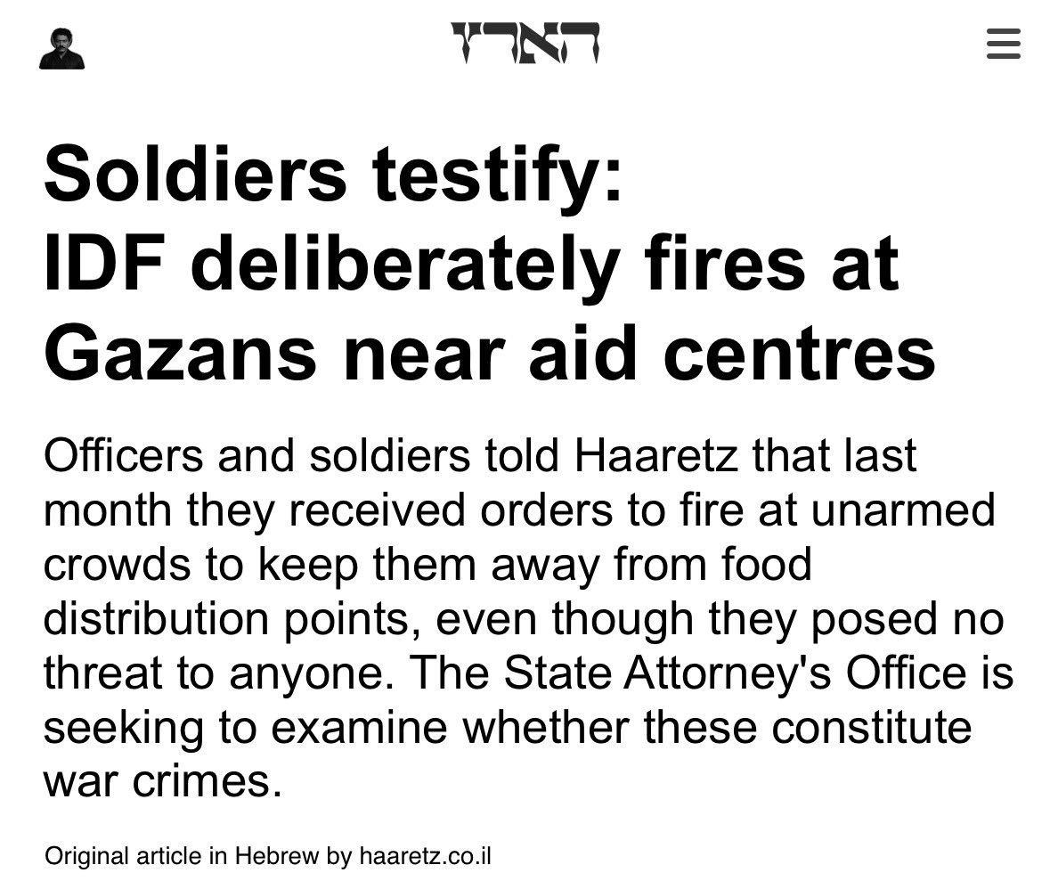IOF soldiers admit they were ordered to shoot at unarmed Palestinians near the so-called food aid centres.

Over 500 have been slaughtered this way.

This isn’t chaos.
It’s a deliberate policy.