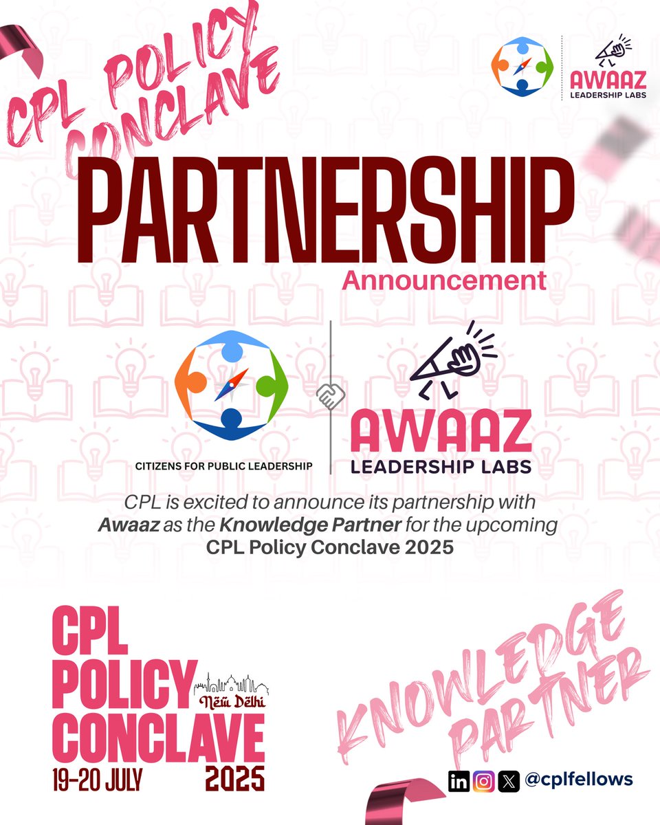 CPLFellows's tweet image. #CPLxAwaaz 
Excited to welcome Awaaz Leadership Labs as our #KnowledgePartner #CPLPolicyConclave2025! 🚀

From legal aid societies to justice innovation, they’re enabling youth to shape equitable futures.⚖️

 #LegalInnovation #YouthLeadership #CPLIndia #PublicPolicy