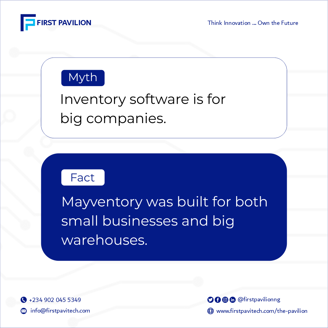 firstpavilionng's tweet image. Mayventory is for both big business and SMEs, visit mayventory.com to sign up for FREE. 

#firstpaviliontechnology #techexperts #tech #mayventory