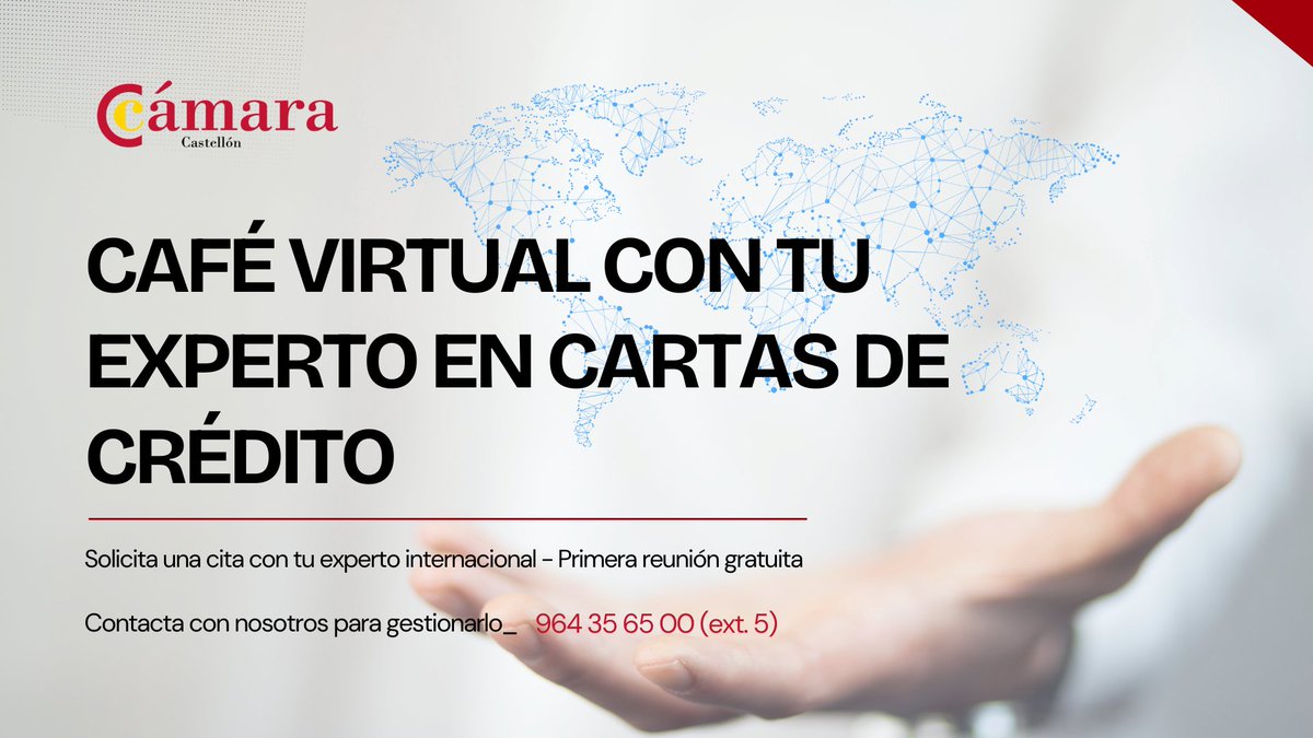 ☕🌍 𝗖𝗮𝗳é 𝘃𝗶𝗿𝘁𝘂𝗮𝗹 𝗰𝗼𝗻 𝗧𝗨 𝗘𝗫𝗣𝗘𝗥𝗧𝗢 𝗲𝗻 𝗰𝗮𝗿𝘁𝗮𝘀 𝗱𝗲 𝗰𝗿é𝗱𝗶𝘁𝗼 📑✈️

🎯 Primera sesión gratuita

📞 Contacta con Joaquín Andrés Sánchez (Área de Internacionalización) para reservar tu cita. Tel: 964 356 500 (ext. 5)