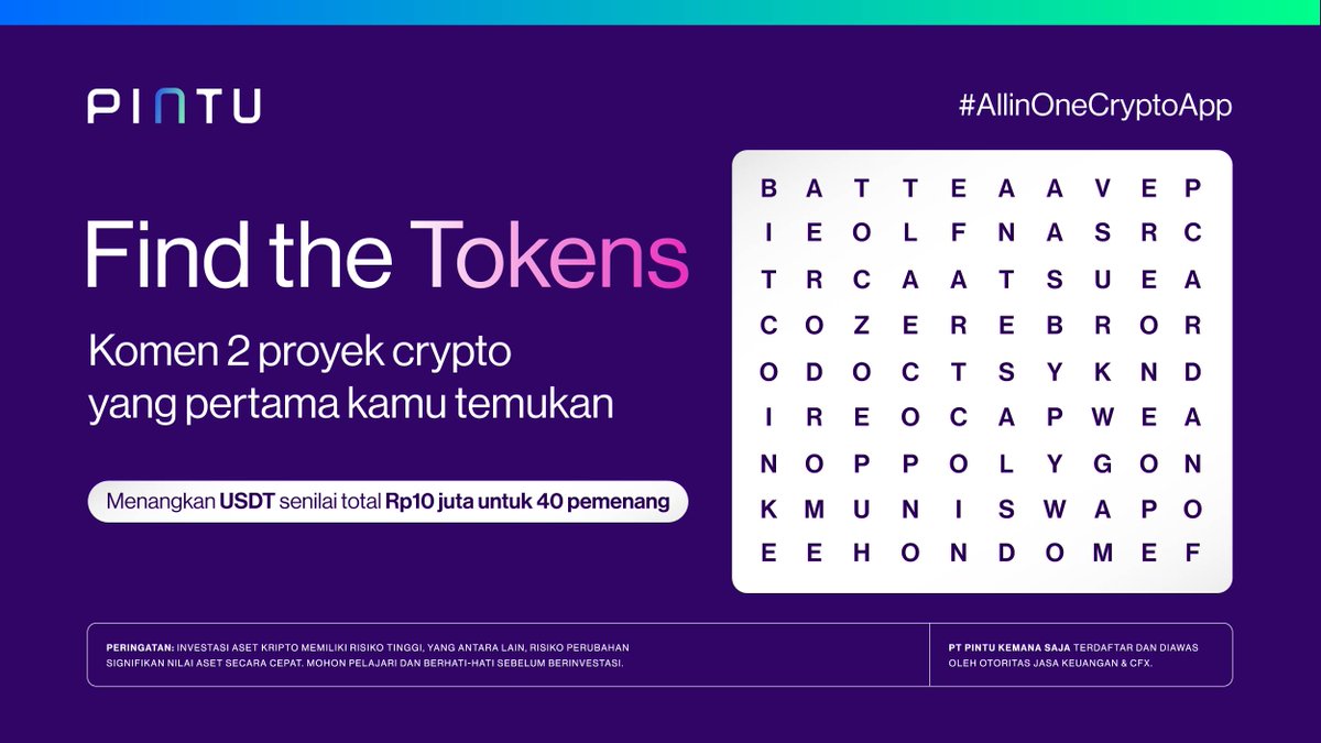 Main kuis yuk!
Buat Teman Pintu yang beruntung akan dapet hadiah nih. Caranya cek di bawah ya:

Mekanisme:⁣
- 1️⃣ Like dan retweet postingan ini.⁣
- 2️⃣ Tulis di reply 2 proyek crypto yang pertama kali kamu liat, terus mention 2 temen kamu buat ikutan giveaway-nya.
- 3️⃣ Reply