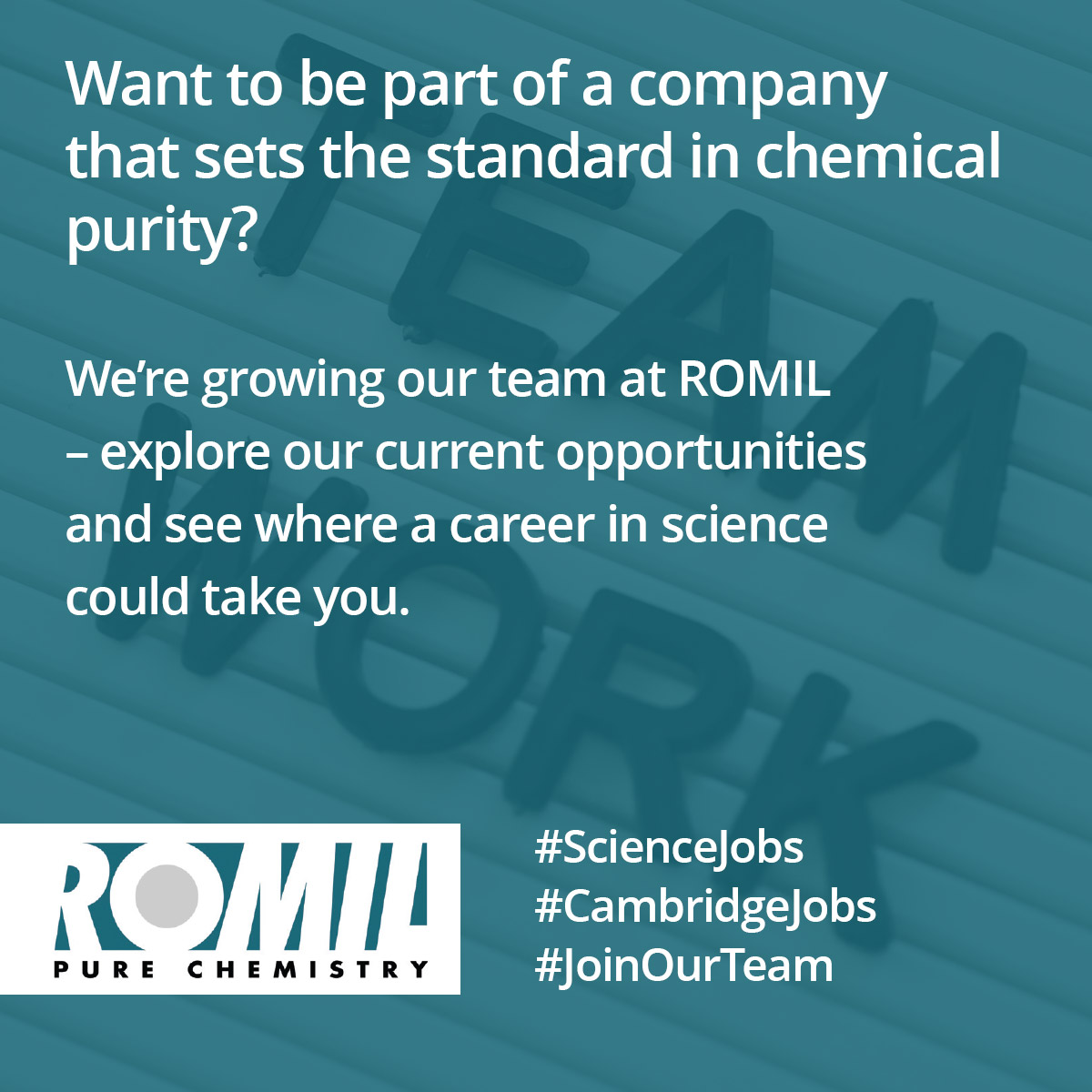 Want to be part of a company that sets the standard in chemical purity? 

We’re growing our team at ROMIL – explore our current opportunities and see where a career in science could take you. ow.ly/X4x550WcVCh

#ScienceJobs #CambridgeJobs #JoinOurTeam