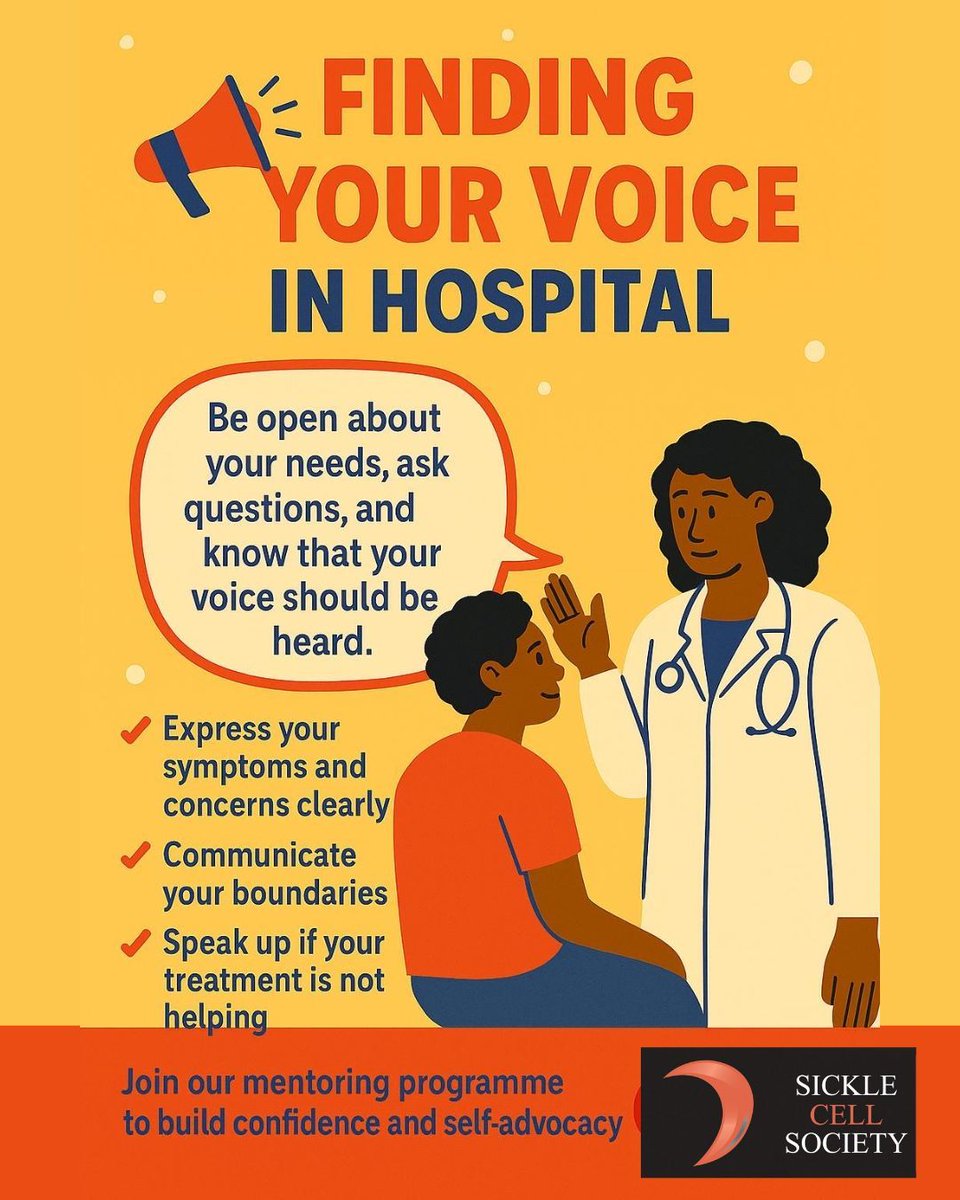 SickleCellUK's tweet image. 🗣️ Your voice matters in hospital care.
Our NW & South Yorkshire mentors are empowering young people with sickle cell to speak up, stay safe & push for better treatment 🏥🩸
Let’s advocate for change where it’s needed most.
#SickleCell #SpeakUpStaySafe #NHSVoices #YouthVoice