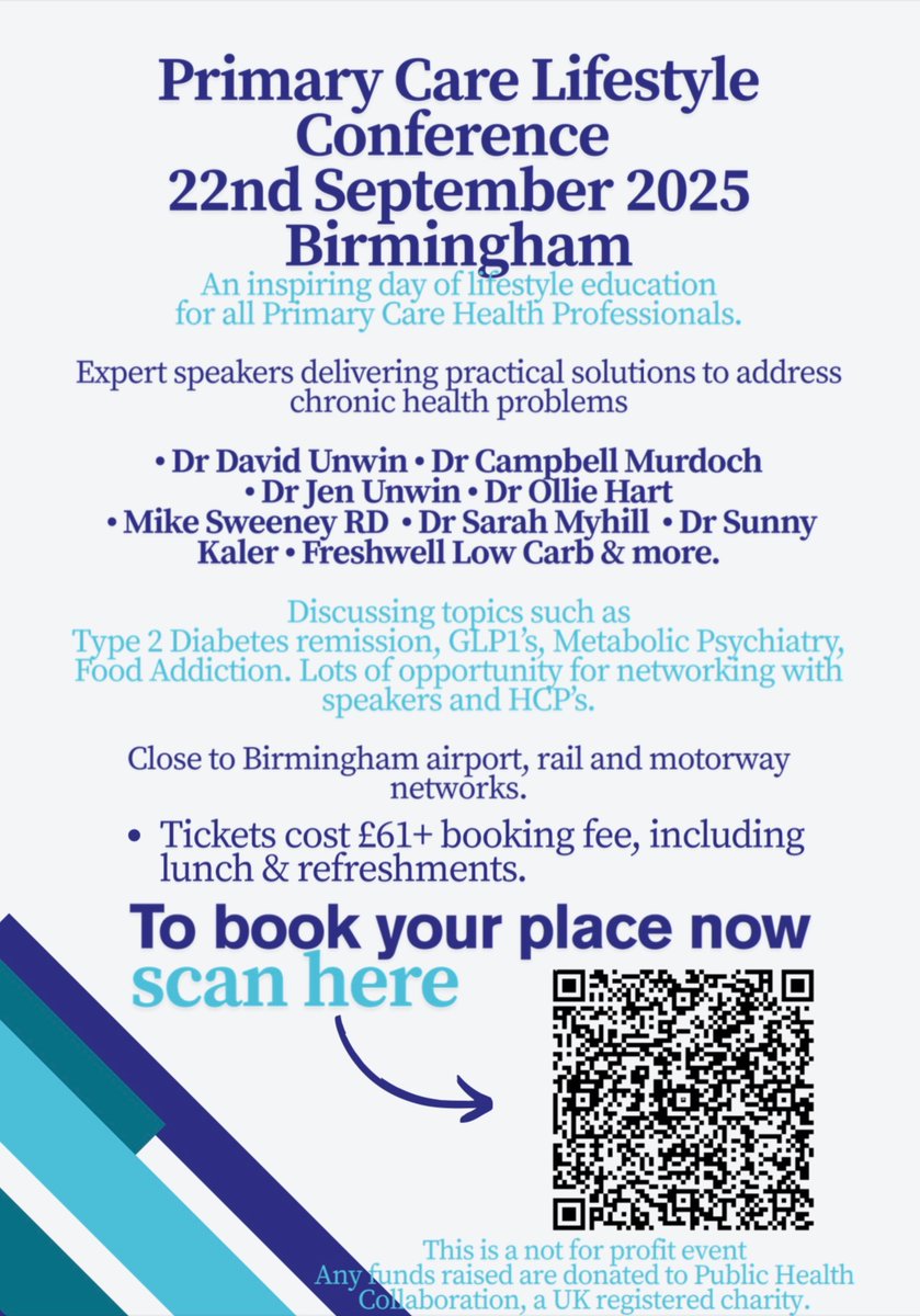 🚨 Calling all HCPs! Join us in Solihull on 22nd Sept 2025 for an inspiring day of learning, connection &amp; action at <a href="/PCLifestyleconf/">Primary Healthcare Lifestyle Conference 2025…..</a> 

Hear from experts <a href="/CampbellMurdoch/">Dr Campbell Murdoch</a>  <a href="/drjenunwin/">Dr Jen Unwin</a> <a href="/lowcarbGP/">Dr David Unwin</a> <a href="/olliehart7/">ollie hart</a> <a href="/thelowcarb_rd/">Mike - Low Carb Dietitian</a> <a href="/Gaylegerro/">Gayle Gerry</a> <a href="/TessaBarnard1/">Tessa Barnard💙</a> 

🎟️ eventbrite.co.uk/e/primary-care…