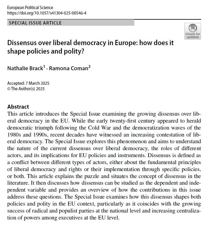 Nathalie Brack (@nathaliebrack) on Twitter photo ๐ Excited to share our new special issue "Dissensus over Liberal Democracy" in European Political Science coordinated with <a href="/RamonaComan1/">Ramona Coman</a> , as output of <a href="/redspinel_eu/">RED-SPINEL Research Project</a> <a href="/SciencePoULB/">SciencePo ULB</a>
๐
palgrave.com/gp/journal/413โฆ
A ๐งต ๐ Excited to share our new special issue "Dissensus over Liberal Democracy" in European Political Science coordinated with <a href="/RamonaComan1/">Ramona Coman</a> , as output of <a href="/redspinel_eu/">RED-SPINEL Research Project</a> <a href="/SciencePoULB/">SciencePo ULB</a>
๐
palgrave.com/gp/journal/413โฆ
A ๐งต