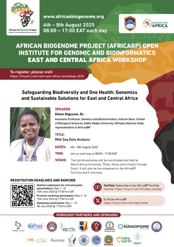 EA-Regional Workshop (@eaafricabp) on Twitter photo Speaker alert!
We are proud to have Dr. Helen Nigussie from <a href="/AddisAbabaUnive/">AAU</a> as a speaker and workshop instructor in the upcoming E.A. <a href="/DAISEA_AfricaBP/">African BioGenome Project</a> at <a href="/MountKenyaUni/">MountKenyaUniversity</a>
Register via; lnkd.in/eZ9-3_ju
<a href="/AnneMuigai_Prof/">Prof Anne Muigai</a> Speaker alert!
We are proud to have Dr. Helen Nigussie from <a href="/AddisAbabaUnive/">AAU</a> as a speaker and workshop instructor in the upcoming E.A. <a href="/DAISEA_AfricaBP/">African BioGenome Project</a> at <a href="/MountKenyaUni/">MountKenyaUniversity</a>
Register via; lnkd.in/eZ9-3_ju
<a href="/AnneMuigai_Prof/">Prof Anne Muigai</a>