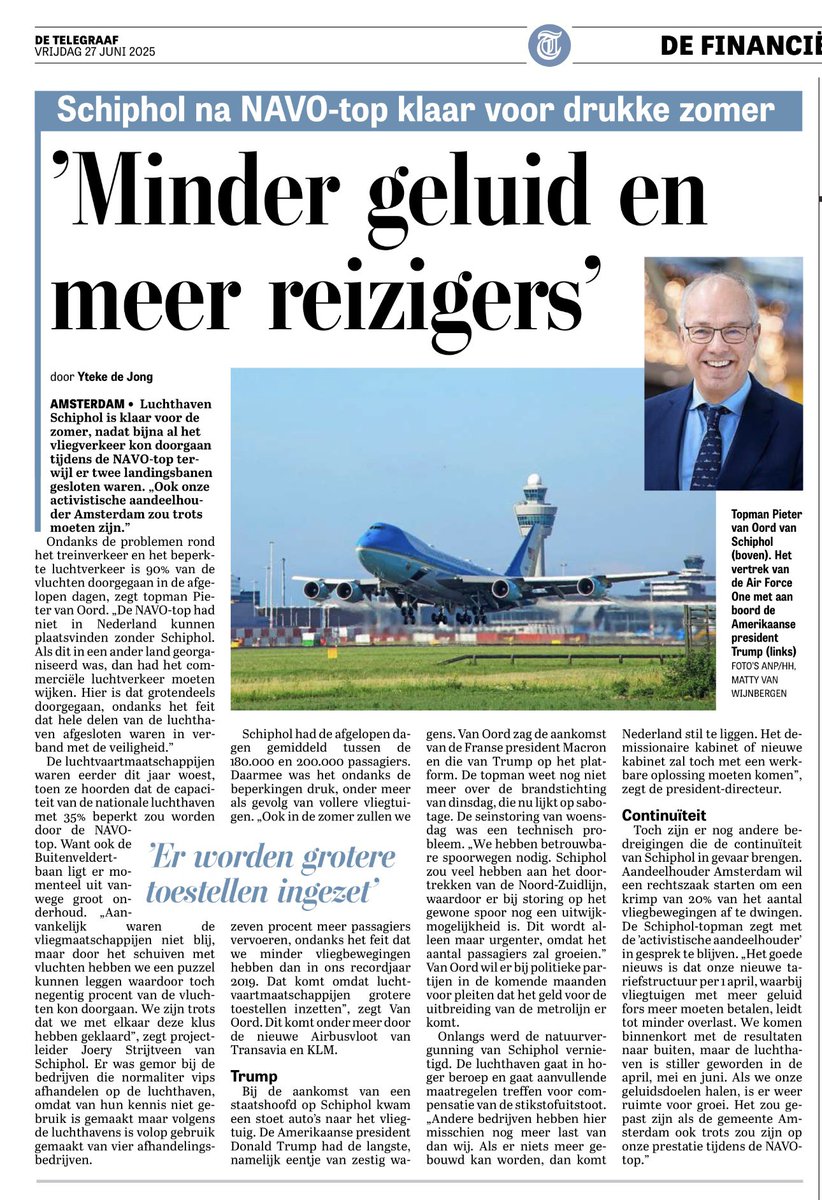 ‘’<a href="/Schiphol/">Schiphol</a> zou veel hebben aan het verlengen van de Noord/Zuidlijn, waardoor bij storing op het gewone spoor nog een uitwijkmogelijkheid is” #zoist Over de storing op het spoor tijdens de NAVO-top vandaag in de <a href="/telegraaf/">De Telegraaf</a>