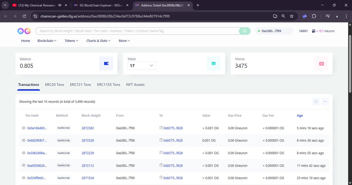 1,000+ onchain transactions.

3,475+ nonces.

0.805 ØG left.

17 tokens tracked.

Gas fees? Almost zerØ.

This is what real onchain experimentation on <a href="/0G_labs/">0G Labs (Home of Infinite AI)</a>  looks like.
Building, testing, and pushing limits — all onchain.

How many onchain interactions have you done on 0G?