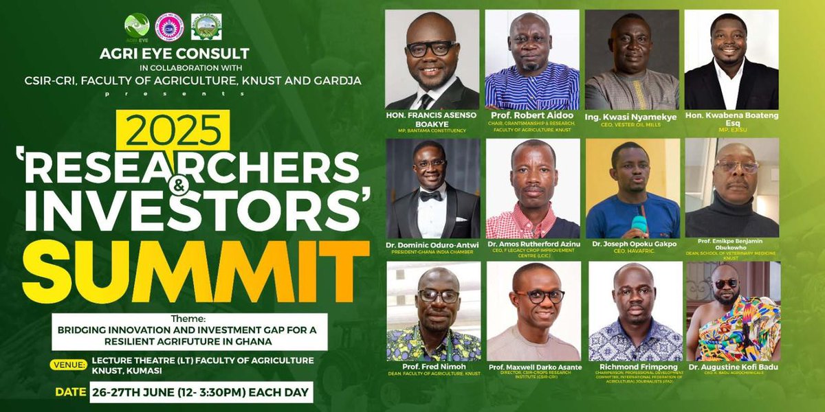 Bridging Innovation and Investment: Transforming Agriculture for a Sustainable Future
Keynote Address by Amos Rutherford Azinu, PhD
 CEO, Legacy Crop Improvement Centre (LCIC)
 2025 Researchers &amp; Investors' Summit
 Organized by Agri Eye Consult in collaboration with CSIR-CRI,