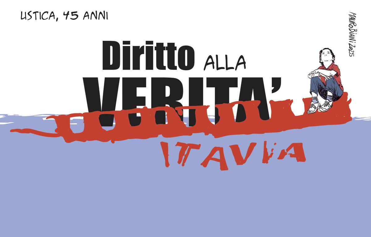 #Ustica #strage #45anni
Diritto alla Verità.
Oggi per <a href="/repubblica/">Repubblica</a> 
e per l'associazione parenti delle vittime e Daria #Bonfietti. Disegno-logo dell'anniversario, anche sul bus di #Bologna.
E grazie sempre a <a href="/andreapurgatori/">andrea purgatori</a>. Caro Andrea.