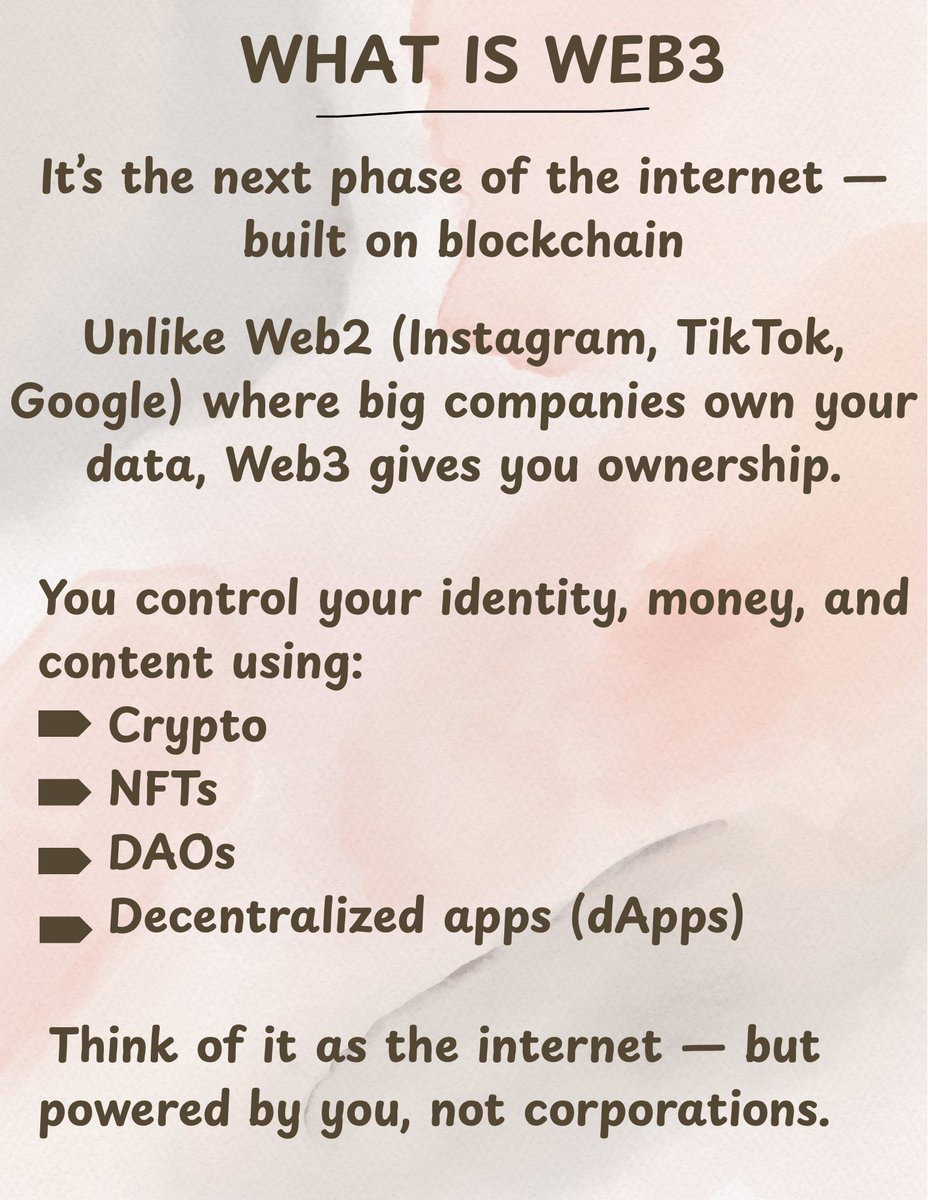 A_toluans's tweet photo. Still confused about Web3?
Here’s a plain-English breakdown in one slide. Thank me later !!
@B_AkuwuDike @web3Literacy
#web3literacywithblessed https://t.co/0WK4LAGbXv