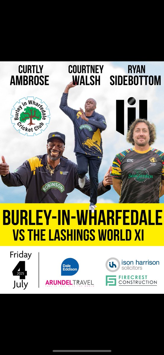 hrrywatson's tweet image. 1 week to go
Burley in Wharfedale CC vs Lashings World XI
Should be a great event! Entrance will be 拢2 p/person, 拢5 p/family!
@cricketyorks @AWSCL @JamieRaynor @JDZEvents
#bcafc one for all Bradford City cricket enthusiasts