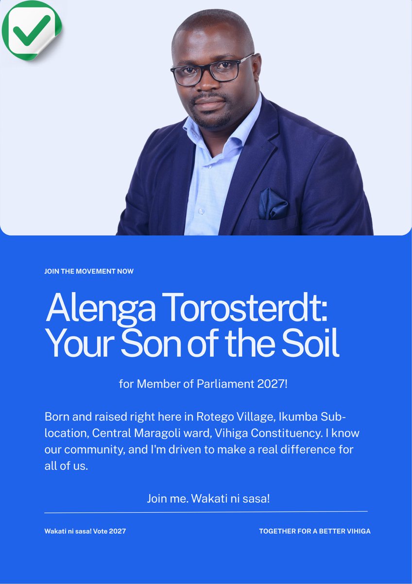 The journey towards a new Vihiga Constituency has picked up and there is no turning back. The train has already left the station. Am committed to making a difference in my community. Support my cause for change.

Wakati ni Sasa!

Alenga Torosterdt | MP, Vihiga Constituency | 2027