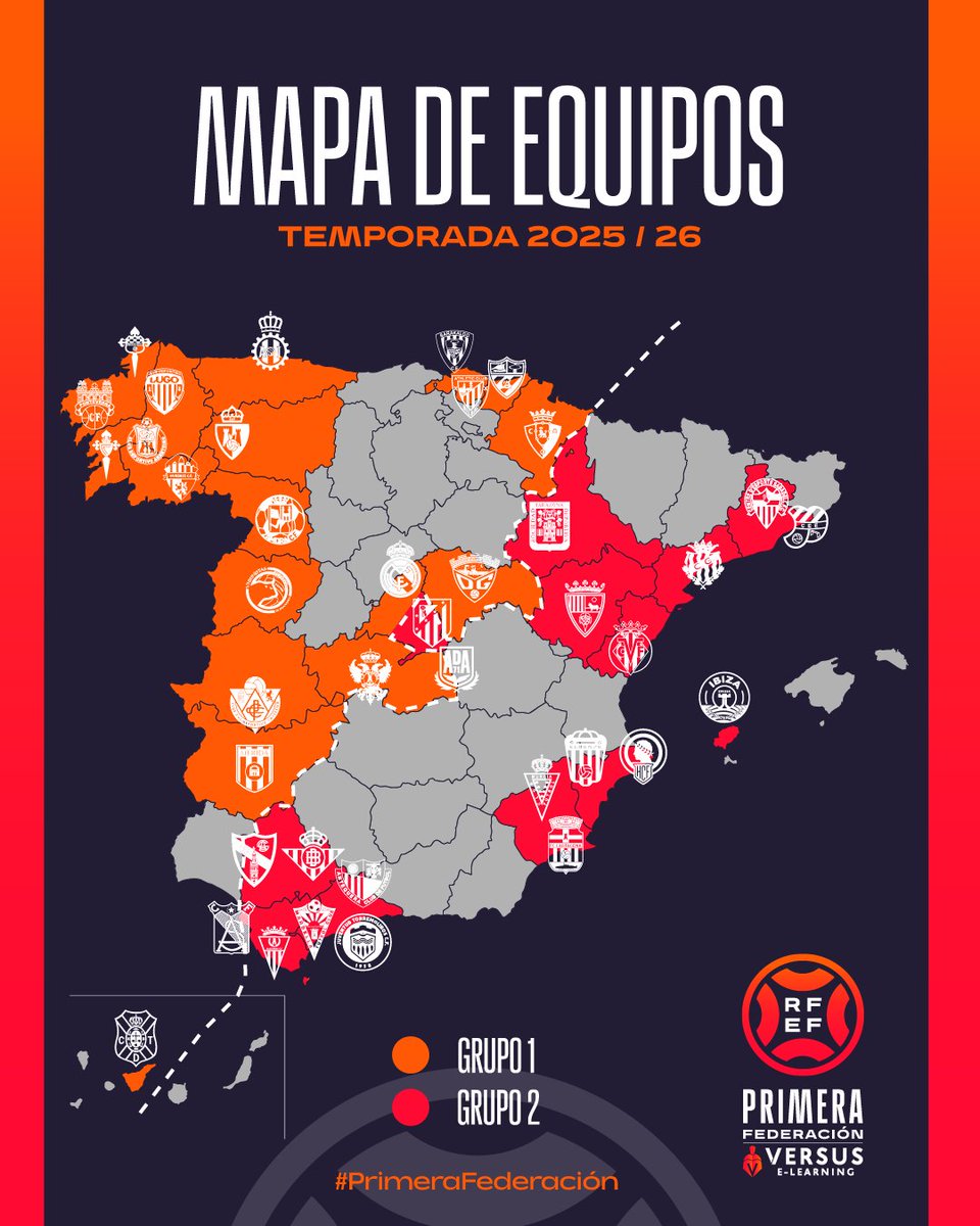 Primera_RFEF's tweet image. 🗺 Confirmado el 𝗺𝗮𝗽𝗮 de #PrimeraFederación para la 𝘁𝗲𝗺𝗽𝗼𝗿𝗮𝗱𝗮 𝟮𝟬𝟮𝟱/𝟮𝟲.

#VersusELearning