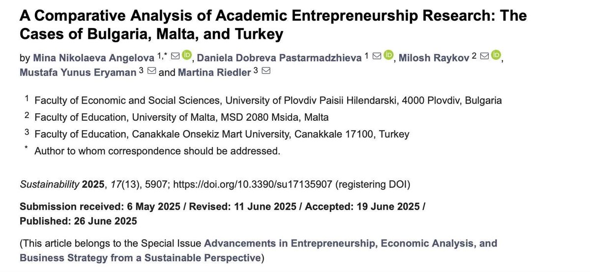 Excited to announce our latest article published in Sustainability! The study was conducted as a part of the “Academic Entrepreneurship Roadmap” project, funded by the Erasmus+ Programme. 

Read the full open-access article here: lnkd.in/dwNVUs55