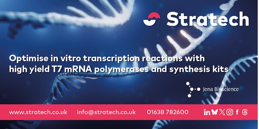 Stratech Scientific (@stratech_uk) on Twitter photo Optimise #invitro transcription reactions with high yield T7 mRNA polymerases & synthesis kits from <a href="/JenaBioscience/">Jena Bioscience</a>
Available with varied combinations of Cap moiety & #nucleotide modifications for optimal translation & minimal immunogenicity
🔗tinyurl.com/48jf8372
#biotech Optimise #invitro transcription reactions with high yield T7 mRNA polymerases & synthesis kits from <a href="/JenaBioscience/">Jena Bioscience</a>
Available with varied combinations of Cap moiety & #nucleotide modifications for optimal translation & minimal immunogenicity
🔗tinyurl.com/48jf8372
#biotech