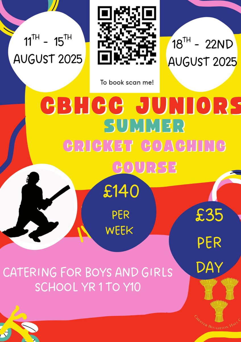 Still time to book on this summer Holidays Chester Boughton Hall Cricket Club 🏏<a href="/CBHCC/">Chester BHCC</a>