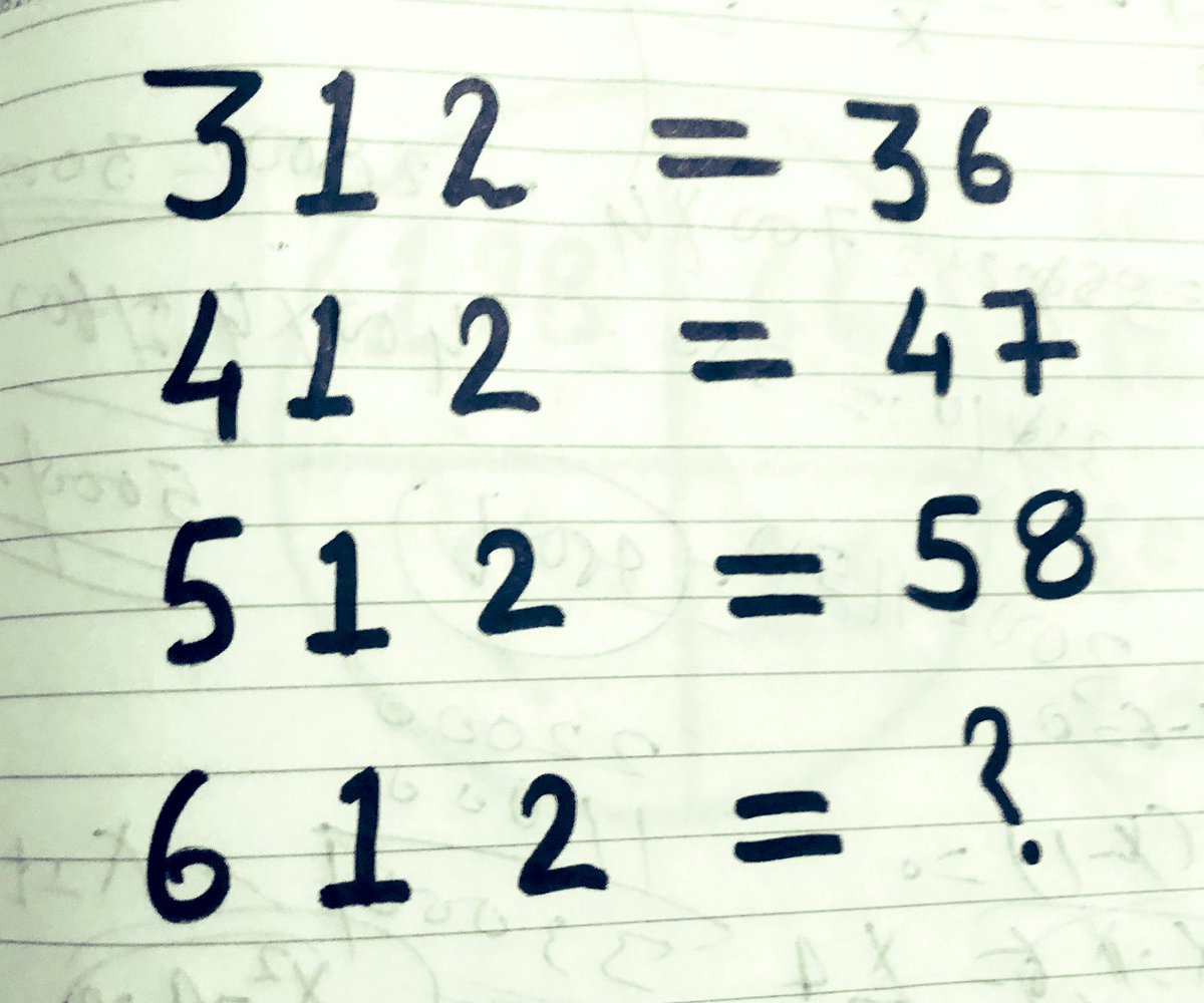 312=36
412=47
512=58
612=?