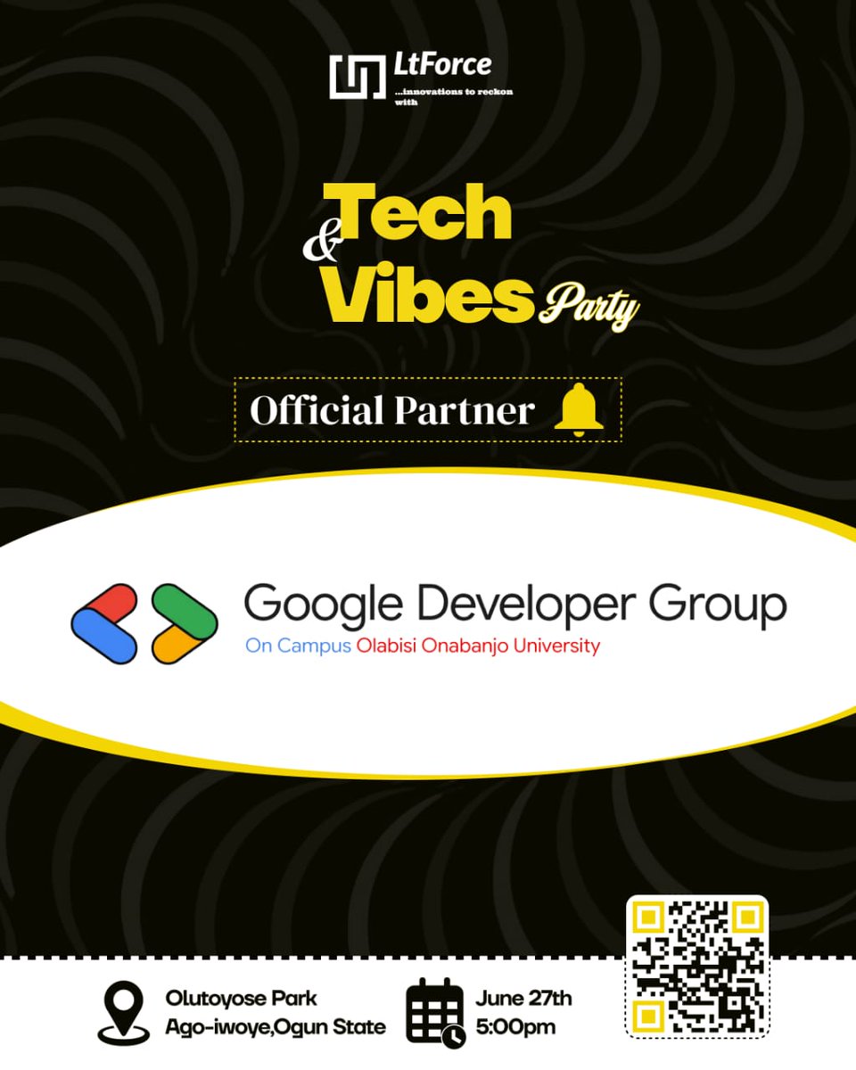 ltforcehq's tweet image. 🚀 PARTNER SPOTLIGHT
Excited to have Google Developer Group on board as an Official Partner for Tech &amp;amp; Vibes Party! 

Tech, innovation &amp;amp; real connections — don’t miss it!

📍 Ago-Iwoye | 🗓 June 27 | 🕔 5PM

🎟 ltforce.com/events

#TechAndVibesParty #GDG #TechCommunity