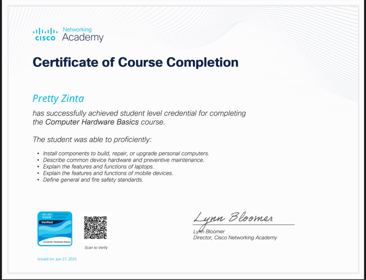 mz_zinta's tweet image. Step by step, cert by cert! 🚀 Knowledge unlocked! 🔓 Just wrapped up my Cisco Computer Hardware training. Grateful for the learning journey—#ITCertification #TechSkills #TechCareer #techbadiee #ContinuousLearning  #CiscoCertified #ITSkills #LifelongLearner