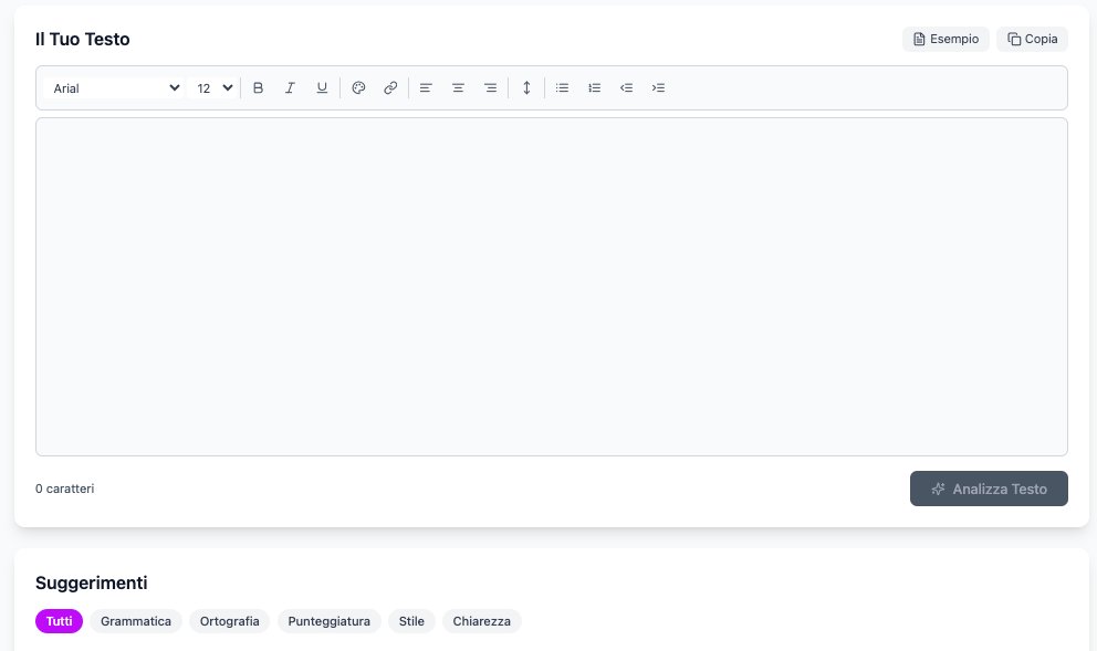 Sto provando l'editor che permette di scrivere contenuti e correggerli direttamente in sede, differenziando tra indicazioni grammaticali, di punteggiatura, stile e ortografia.