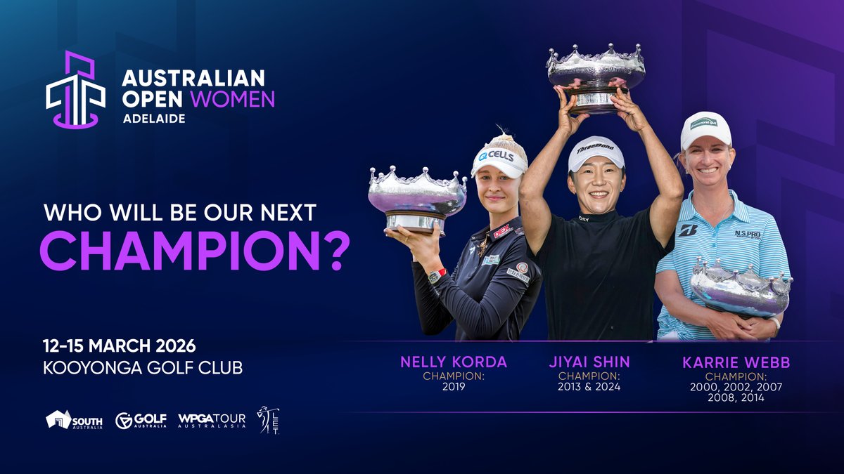 Events South Australia (@eventssa) on Twitter photo ⛳ South Australia has secured the Women’s Australian Open for the next 3 years!
The championship returns to Kooyonga Golf Club March 2026, featuring top talent from the <a href="/WPGATour/">WPGA Tour of Australasia</a> & <a href="/LETgolf/">Ladies European Tour</a>.
#EventsSouthAustralia #WomensAusOpen #GolfAustralia ⛳ South Australia has secured the Women’s Australian Open for the next 3 years!
The championship returns to Kooyonga Golf Club March 2026, featuring top talent from the <a href="/WPGATour/">WPGA Tour of Australasia</a> & <a href="/LETgolf/">Ladies European Tour</a>.
#EventsSouthAustralia #WomensAusOpen #GolfAustralia