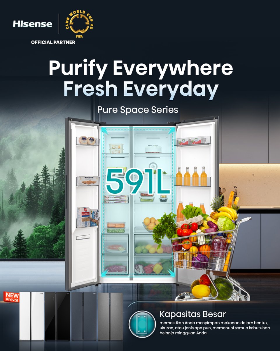 Belanja banyak? No problem!🥦🍎
Dengan kapasitas 591L, kulkas Hisense Pure Space siap tampung semua kebutuhan kamu!
Dari sayur, buah, sampai frozen food — semua tertata rapi dan tetap segar setiap hari 💚

#Hisense #Kualitas #Teknologi #OwnTheMoment #SmartHome #PureSpaceSeries