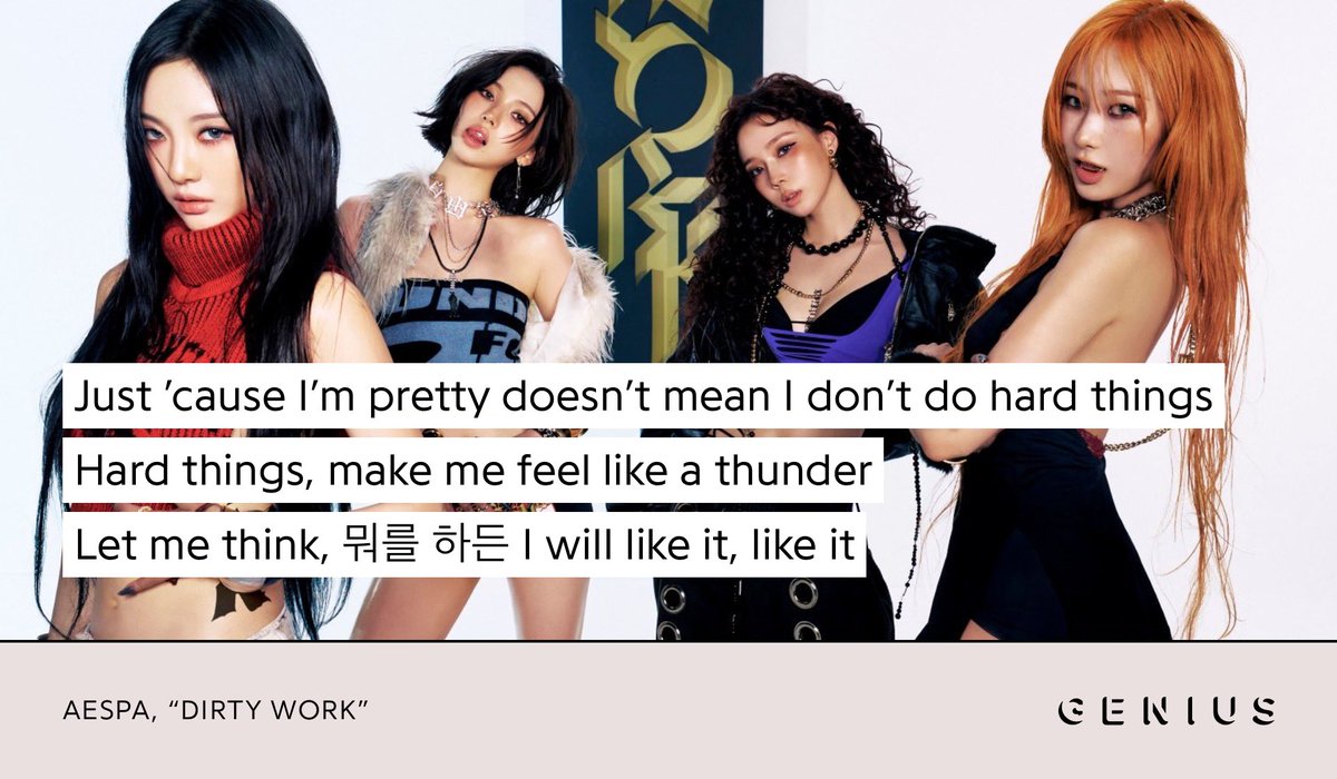Bold eyes, cold stare, another worldwide hit! #aespa (<a href="/aespa_official/">aespa</a>) return with the single “Dirty Work”! Check out the lyrics to the Korean, English, and remix version with #FloMilli on Genius now!

#aespaDirtyWork #DirtyWork #에스파 

🔗 genius.com/Aespa-dirty-wo…