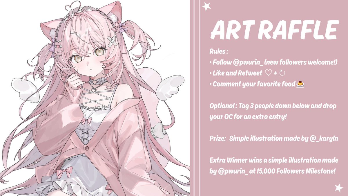 purin キツネ ʚ🍮ɞ (@pwurin_) on Twitter photo ୨୧ ART RAFFLE ୨୧
How to Enter °ʚ(*´꒳`*)ɞ°
☆ Follow <a href="/pwurin_/">purin キツネ ʚ🍮ɞ</a>
♡︎ Like
⟳ Retweet (no QRTS)
✿ Comment your favorite food!
‧₊˚ ⋅winner will get a simple illustration like the one below⋅˚₊‧
Extra winner at 15,000 followers!
ends july 15th! ୨୧ ART RAFFLE ୨୧
How to Enter °ʚ(*´꒳`*)ɞ°
☆ Follow <a href="/pwurin_/">purin キツネ ʚ🍮ɞ</a>
♡︎ Like
⟳ Retweet (no QRTS)
✿ Comment your favorite food!
‧₊˚ ⋅winner will get a simple illustration like the one below⋅˚₊‧
Extra winner at 15,000 followers!
ends july 15th!