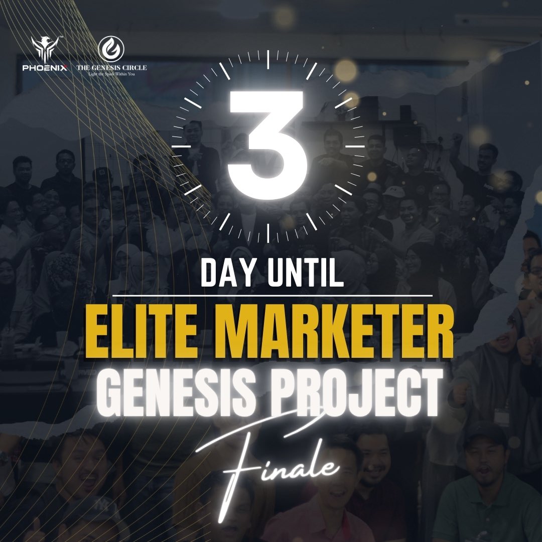 This is the end…

3 hari lagi sebelum EMGP Finale.

Batch 15 adalah batch terakhir EMGP ya.

Siapa yang dah bertahun2 target nak join tu, boleh join cepat2.

Lepas ni kita dah tak buka new intake dah. Settle.

Register kt sini: 

rahimibrahim.com/thegenesis/