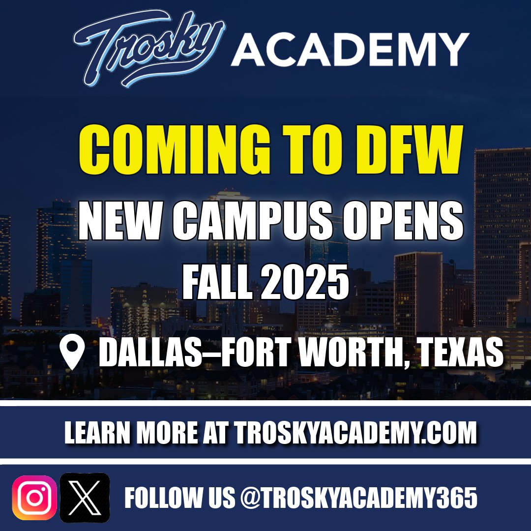 troskyacademy's tweet image. 📣 Middle and high schoolers — daily schooling and daily baseball development in Mansfield, TX for the '25–'26 school year.
Trosky Academy is bringing a new regional school in partnership with Kemper Sports.
👨👩👧👦 Interested families can learn more about Trosky Academy:
🔗…