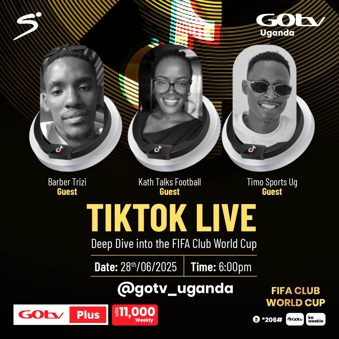 GOtv Uganda (@gotvuganda) on Twitter photo We have a Saturday plan. Tulina Akapya Ku Saturday.
We shall be discussing the Club World Cup So far and many more.
<a href="/TimoSports8/">TIMO TIMO (The sports master)</a>
<a href="/TriziSports/">Trizi Sports</a>
<a href="/KTabazi/">Katherine</a>
Catch the Live On GOtv Tiktok: tiktok.com/@gotv_uganda?_โฆ
#KaWeekie #loveit #ZaabikeMuCWC We have a Saturday plan. Tulina Akapya Ku Saturday.
We shall be discussing the Club World Cup So far and many more.
<a href="/TimoSports8/">TIMO TIMO (The sports master)</a>
<a href="/TriziSports/">Trizi Sports</a>
<a href="/KTabazi/">Katherine</a>
Catch the Live On GOtv Tiktok: tiktok.com/@gotv_uganda?_โฆ
#KaWeekie #loveit #ZaabikeMuCWC