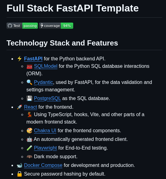 tom_doerr's tweet image. Full stack project starter with FastAPI,React, SQLModel, PostgreSQL, Docker, and GitHub Actions