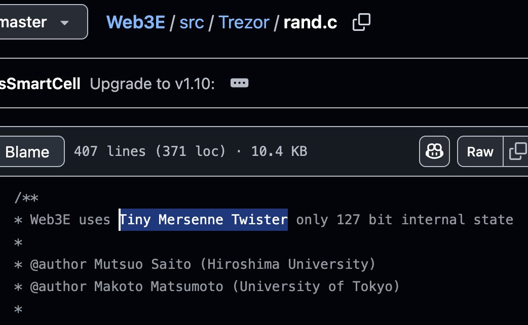 "finding crypto vulnerabilities takes a PhD and years of practice, it's not for the weak-hearted"

me: google's "site:github  wallet mersenne" 

github.com/AlphaWallet/We…