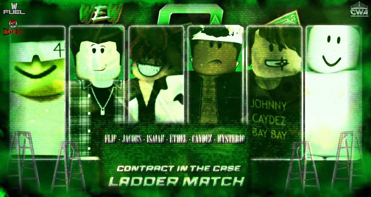 💵 LADDER MATCH 💵 

Flip, James, Isaiah, Caydez, Ethel, &amp; Mysterio

6 Of WEW’s Toughest Competitors Go Head To Head For A Contract That Can Change Their Entire Career’s.

Who Will Seize Their Moment? Who Will Climb That Ladder &amp; Grab That Case?

Find Out This Saturday.