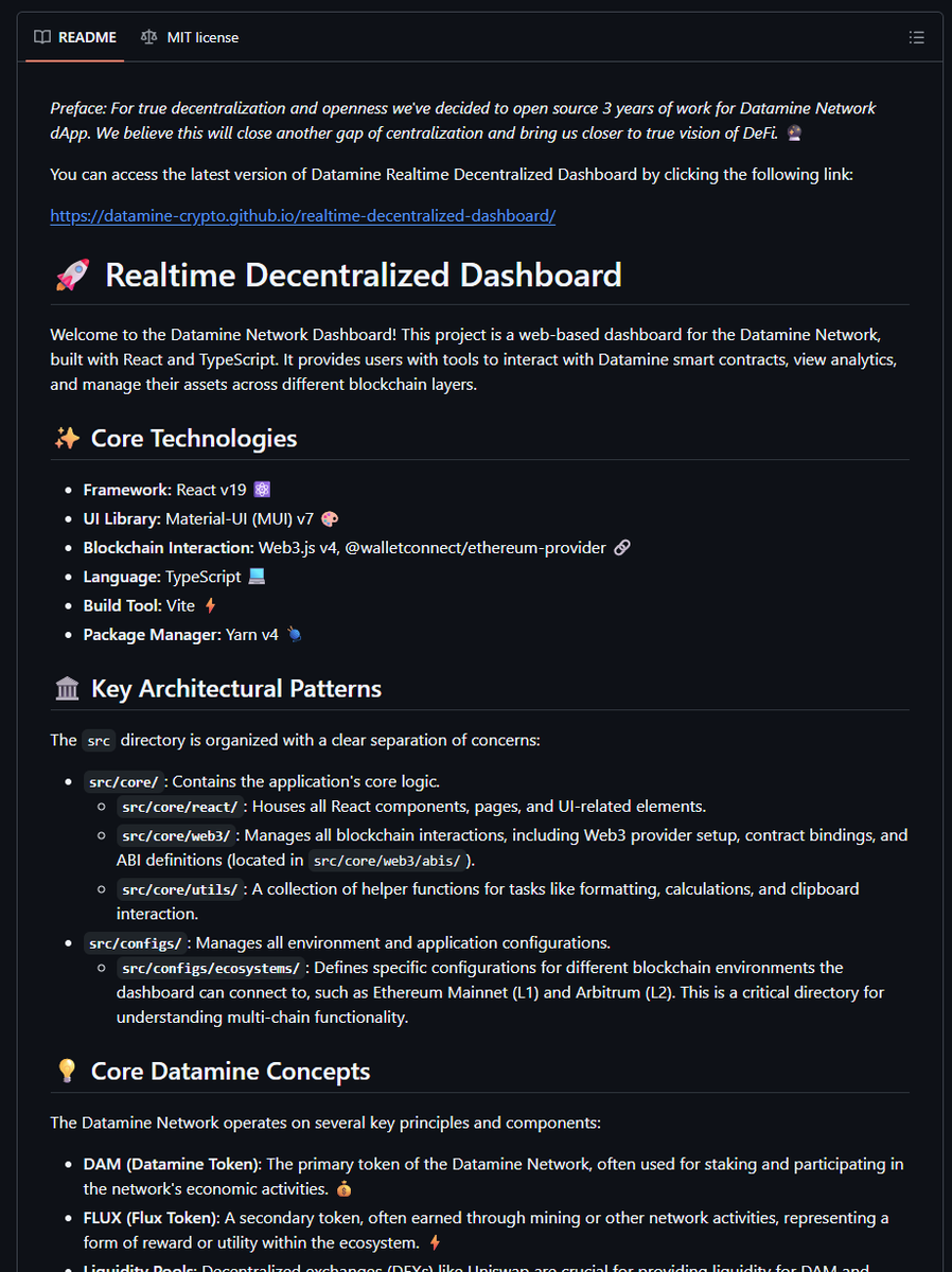 dataminenetwork's tweet image. 🔥We've added #GeminiCLI contexts and prompts into our #Decentralized Dashboard!
Now you can use latest #AI integration together with our source code to accelerate your development!
We've also updated our github project page with more information about our #DeFi ecosystem…